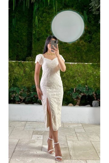 3423-FİSTO ÖNDEN YIRTMAÇLI ELBİSE