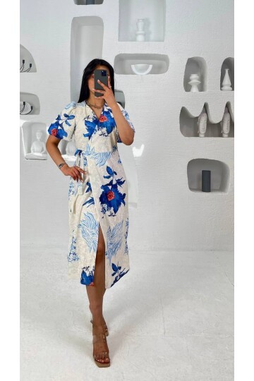 3439-MAVİ ANVELOK BAĞLAMALI ELBİSE