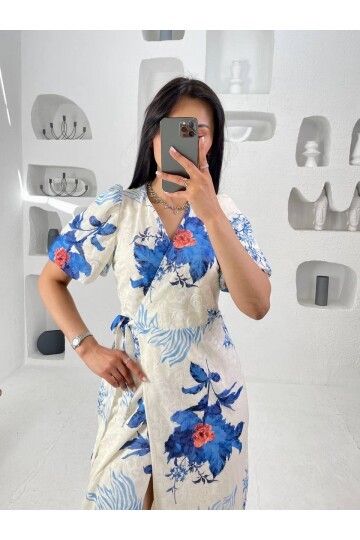 3439-MAVİ ANVELOK BAĞLAMALI ELBİSE