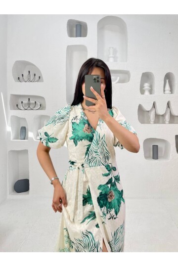 3439-YEŞİL ANVELOK BAĞLAMALI ELBİSE