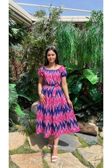 3472-FUŞYA PALMİYE DESEN ELBİSE