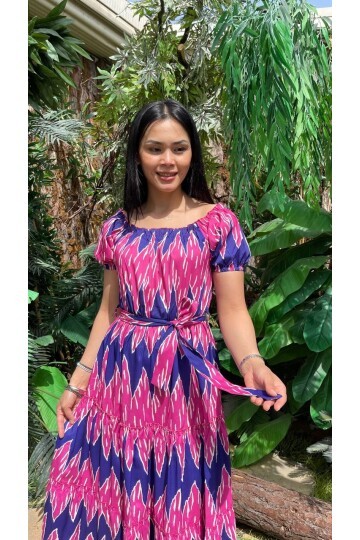 3472-FUŞYA PALMİYE DESEN ELBİSE