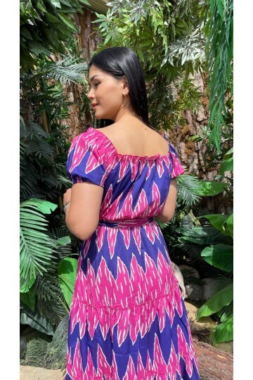 3472-FUŞYA PALMİYE DESEN ELBİSE