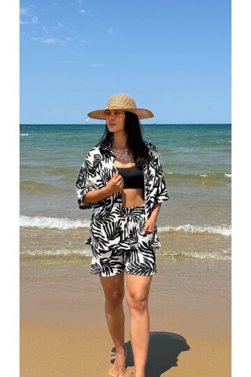 3481-SİYAH ZEBRA DESEN ŞORTLU TAKIM