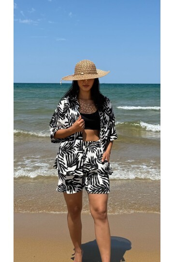 3481-SİYAH ZEBRA DESEN ŞORTLU TAKIM