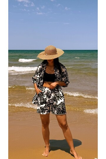 3481-SİYAH ZEBRA DESEN ŞORTLU TAKIM