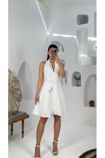 3553-SIFIR KOL FİSTO KEMERLİ ELBİSE