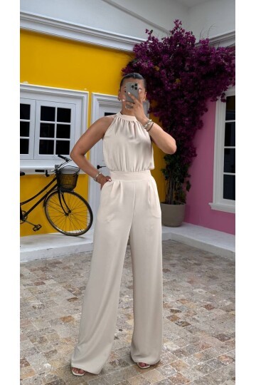 3721-BEJ SIFIR KOL BOYUNDAN BAĞLAMALI TULUM