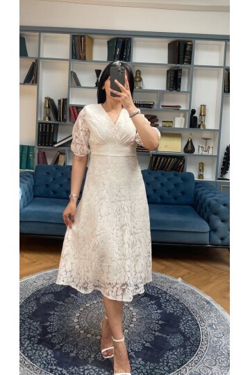 3740-TAŞ FİSTO ÇİÇEK DESEN ELBİSE