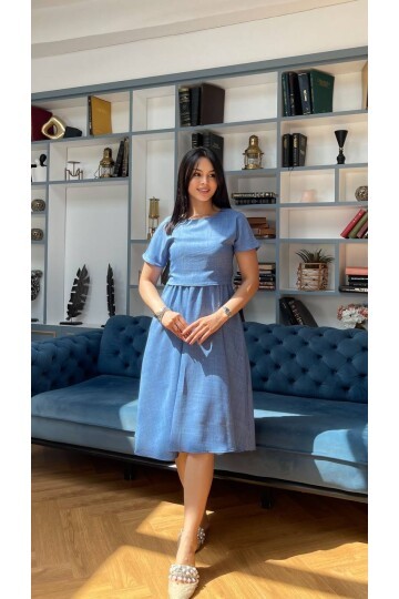3760-İNDİGO TAKIM DETAY ELBİSE