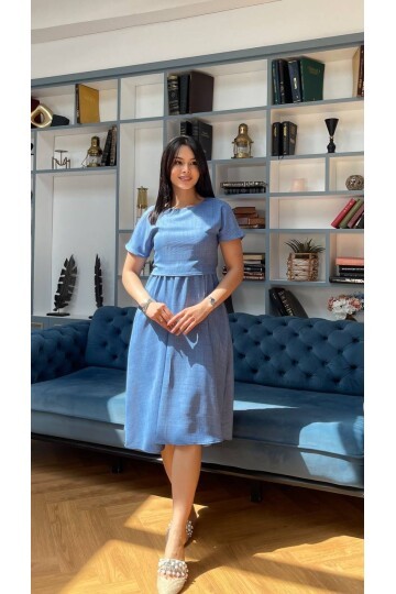 3760-İNDİGO TAKIM DETAY ELBİSE
