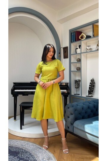 3760-OLİV TAKIM DETAY ELBİSE