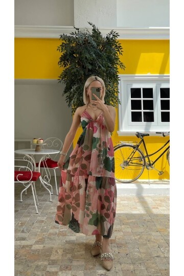 3771-PUDRA SIRT BAĞLAMALI ELBİSE