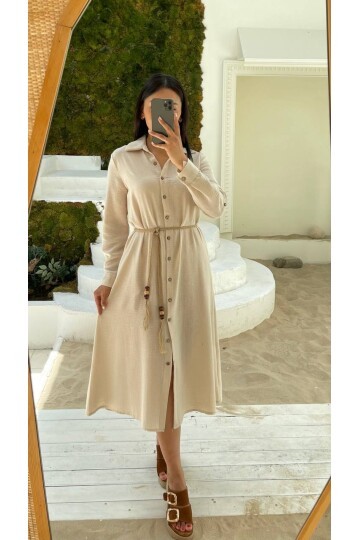 3772-BEJ ARKASI DANTEL ELBİSE
