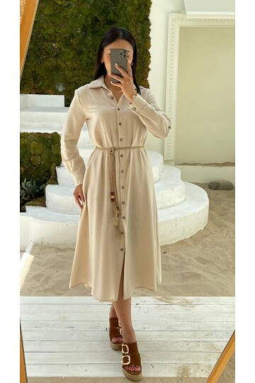 3772-BEJ ARKASI DANTEL ELBİSE
