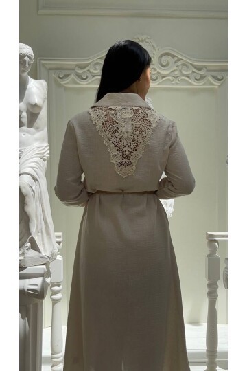 3772-BEJ ARKASI DANTEL ELBİSE