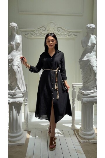 3772-SİYAH ARKASI DANTEL ELBİSE