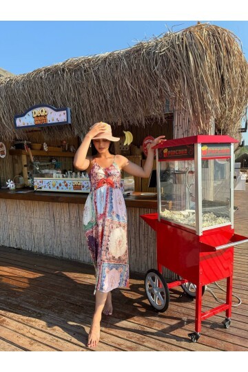 3784-PATCHWORK DESEN SATEN ELBİSE