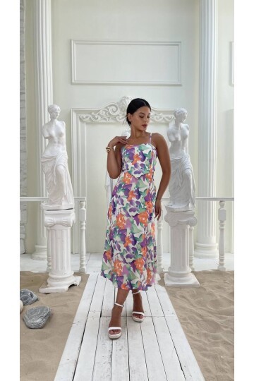 3787 SATEN KUMAŞ SIRT DEKOLTELİ ELBİSE