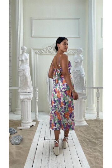 3787 SATEN KUMAŞ SIRT DEKOLTELİ ELBİSE