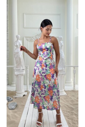 3787 SATEN KUMAŞ SIRT DEKOLTELİ ELBİSE