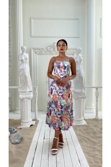 3787 SATEN KUMAŞ SIRT DEKOLTELİ ELBİSE