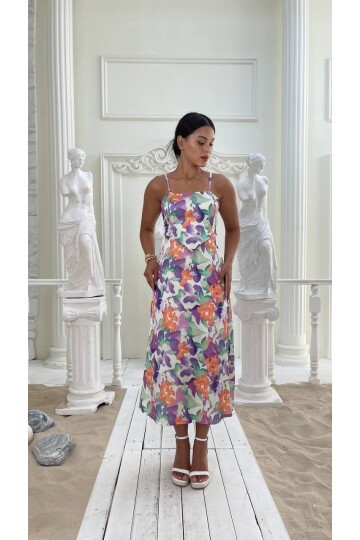 3787 SATEN KUMAŞ SIRT DEKOLTELİ ELBİSE