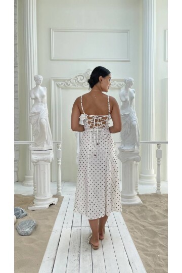 3800-PUNATİYE DESEN SIRT BAĞLAMALI ELBİSE