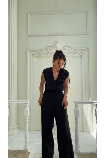 3805-SİYAH KOLLARI DÜĞÜM DETAY TULUM