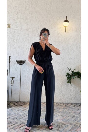 3805-SİYAH KOLLARI DÜĞÜM DETAY TULUM