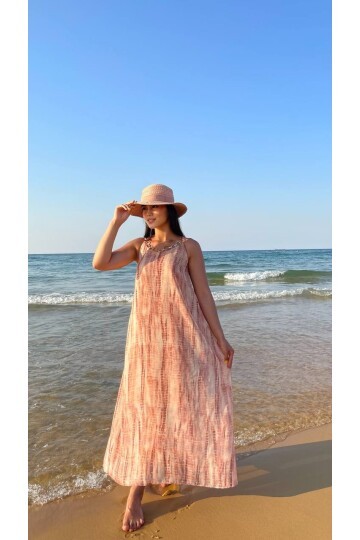 3813 HALTER YAKA HALKA DETAYLI ELBİSE