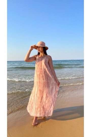 3813 HALTER YAKA HALKA DETAYLI ELBİSE