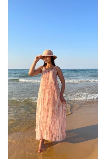 3813 HALTER YAKA HALKA DETAYLI ELBİSE