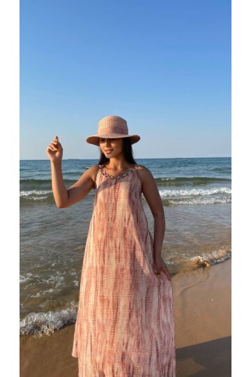 3813 HALTER YAKA HALKA DETAYLI ELBİSE