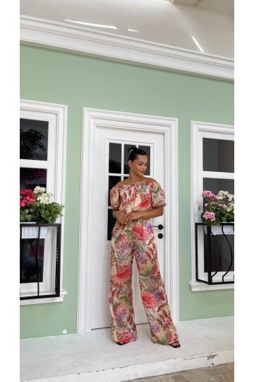 3818 HASIR KEMERLİ ÇİÇEK DESEN SATEN TAKIM