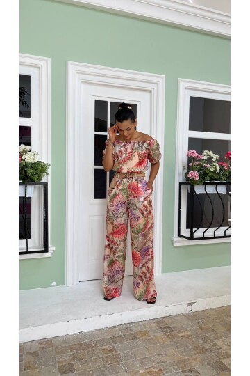 3818 HASIR KEMERLİ ÇİÇEK DESEN SATEN TAKIM