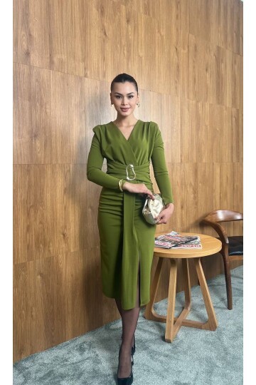 3829- OLİV OLİPS KEMER DETAYLI ELBİSE