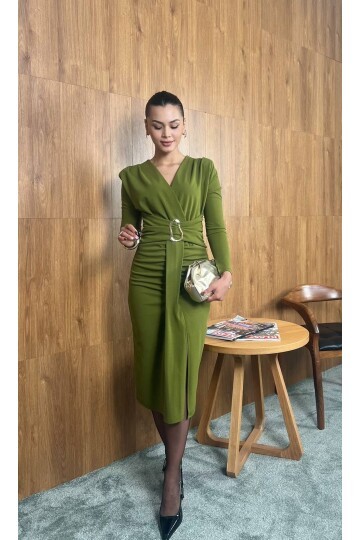 3829- OLİV OLİPS KEMER DETAYLI ELBİSE
