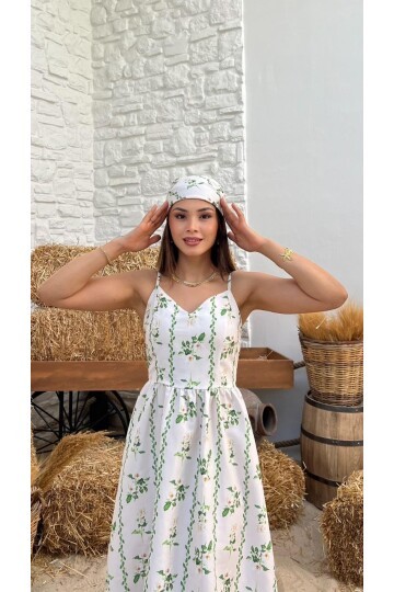 4013-YEŞİL DAL DESEN POPLİN ELBİSE