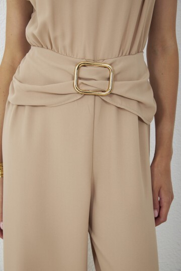 4043-Bej Milano Gold Tokalı Drapeli Tulum