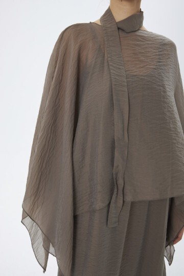 4086-Gri Şifon Kaftan Detaylı Astar İçli Takım