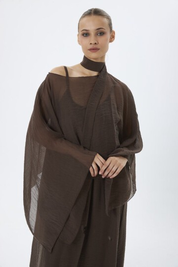 4086-Kahve Şifon Kaftan Detaylı Astar İçli Takım
