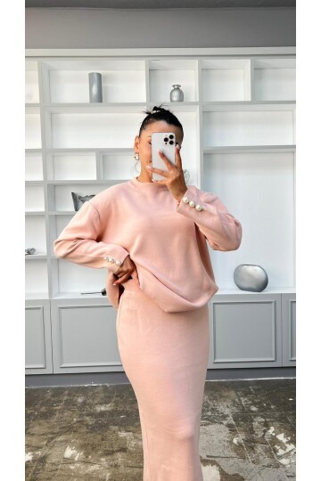 PUDRA KOLLARI İNCİ DETAY ETEKLİ TAKIM